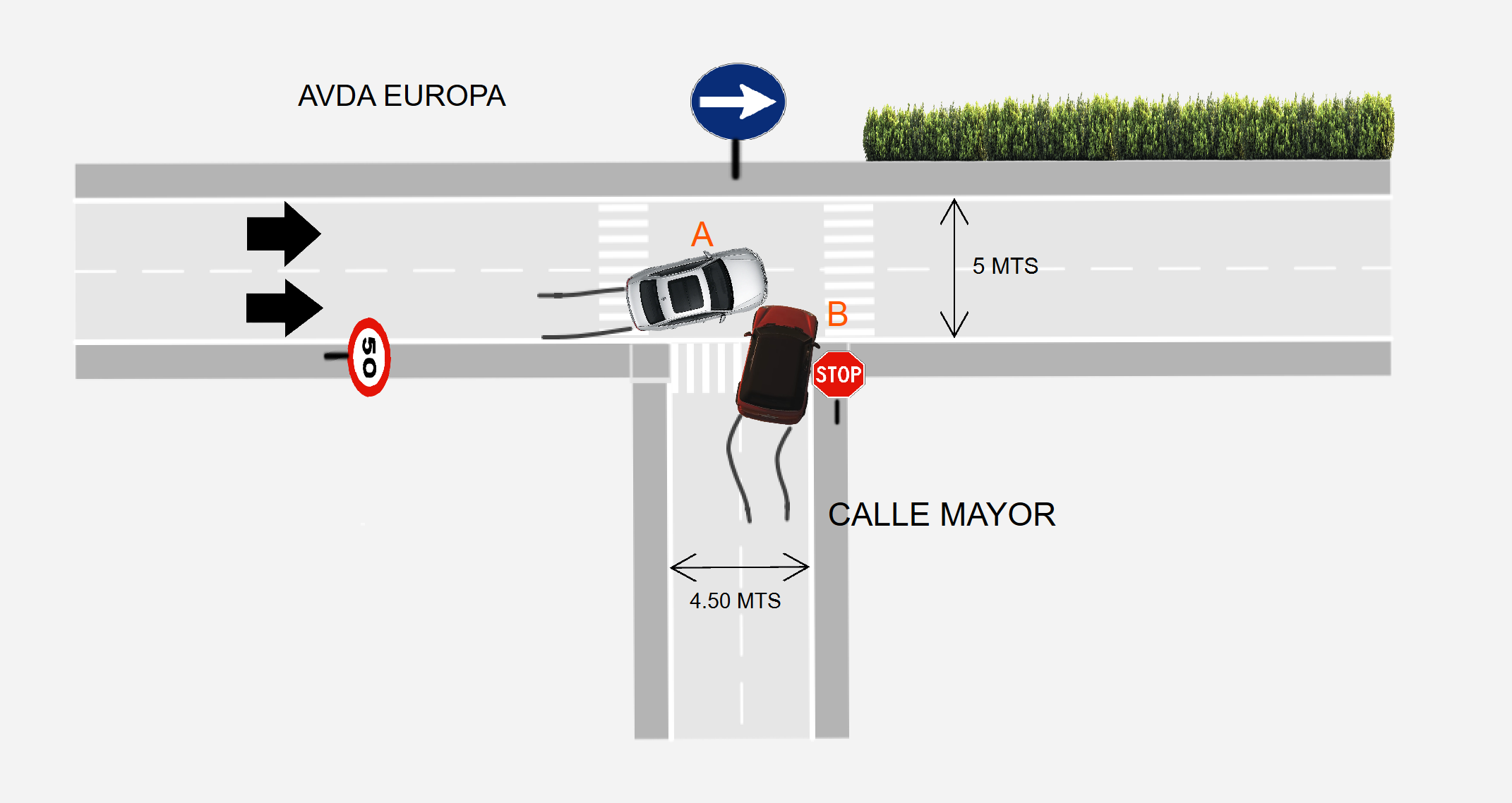 Cruce con señalización horizontal