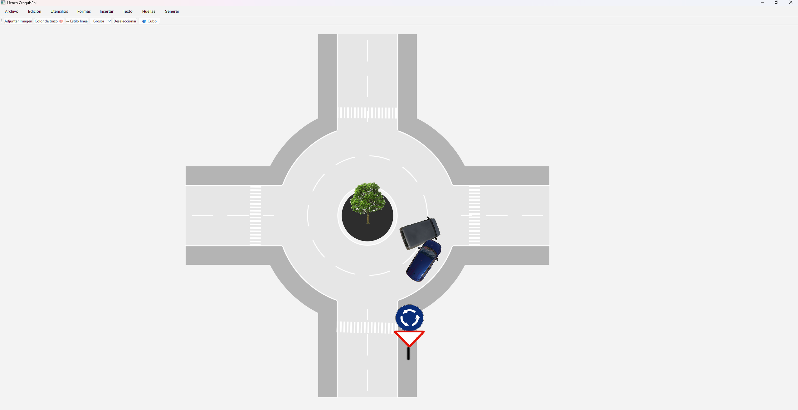 Rotonda: conflicto entre vehículos A y B